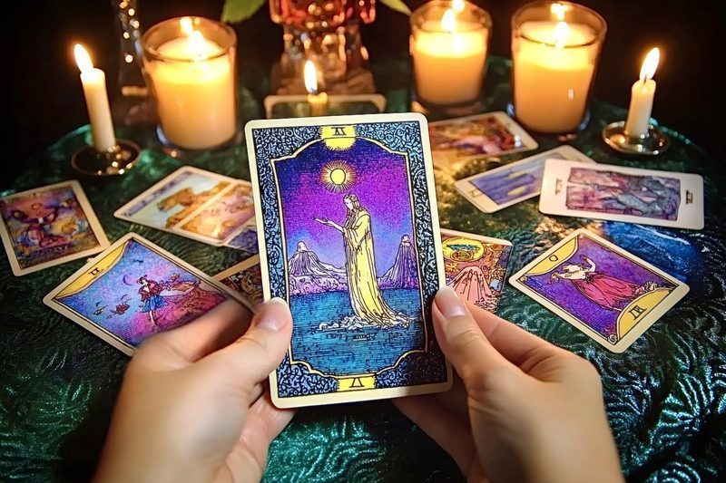 Tarot cards in candlelight